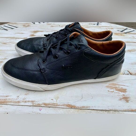LACOSTE men’s Bayliss Black leather casual Sneakers sz 11.5 preppy classic EUC - Picture 2 of 14